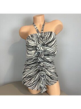 The Limited Y2K Blouse Size‎ Medium Halter Ruffle Front Stripe NWT Mafia Wife